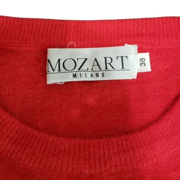Mozart Milano Vtg Sweater Red  With Black Embroidered Abstract 38 - Picture 3 of 10